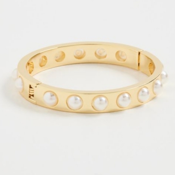 New Lele Sadoughi Bubble Hinged Gold Pearl Cuff Bracelet NWT - Picture 3 of 5
